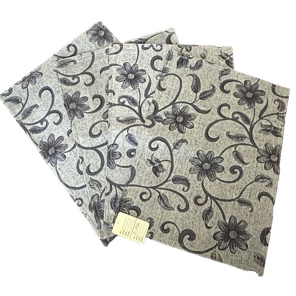 Two Tone Blue Floral Print Rectangular Placemats Set of 4 Navy Reverse Side - Picture 3 of 5